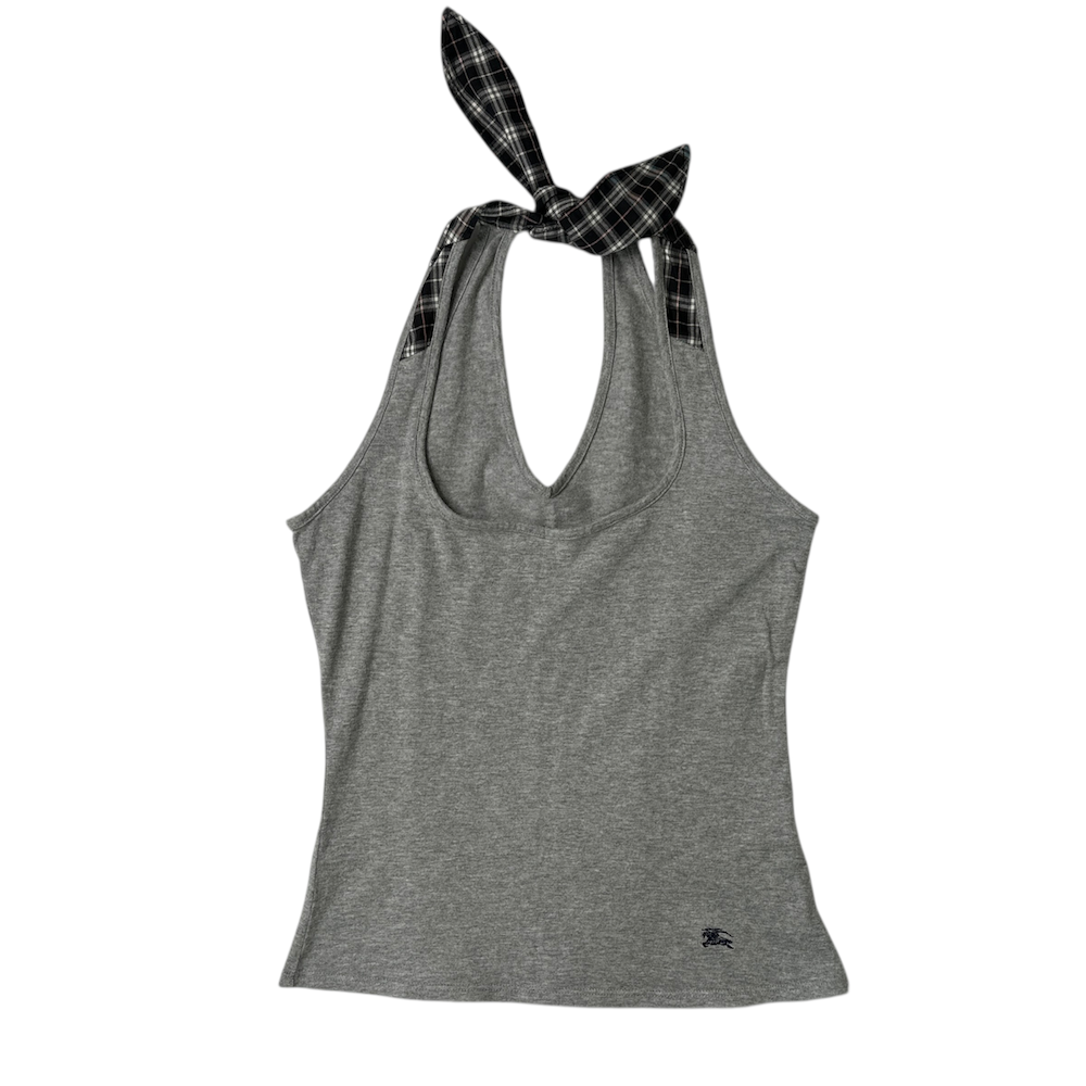 BURBERRY BLUE LABEL HALTER TIE TANK - GREY