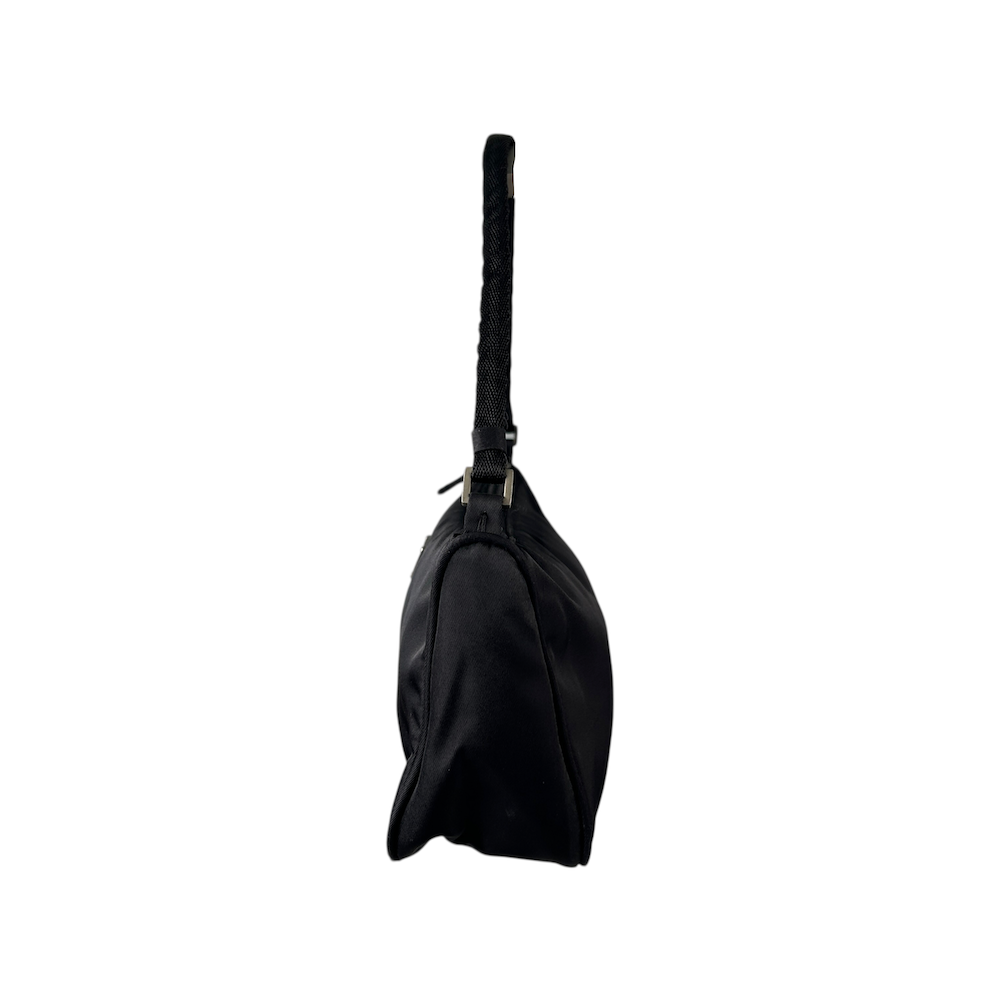 PRADA BLACK NYLON POCHETTE BAG - BLACK