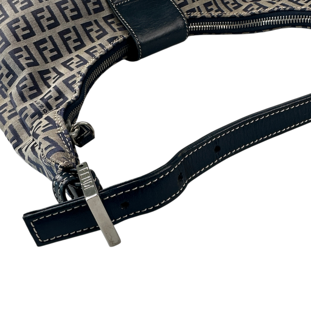 FENDI ZUCCHINO CANVAS CRESCENT BAG - NAVY/GREY