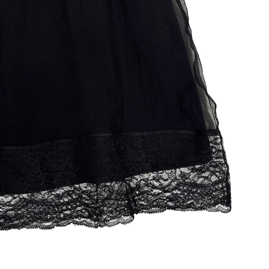 DIOR LACE TRIM SILK SKIRT - BLACK