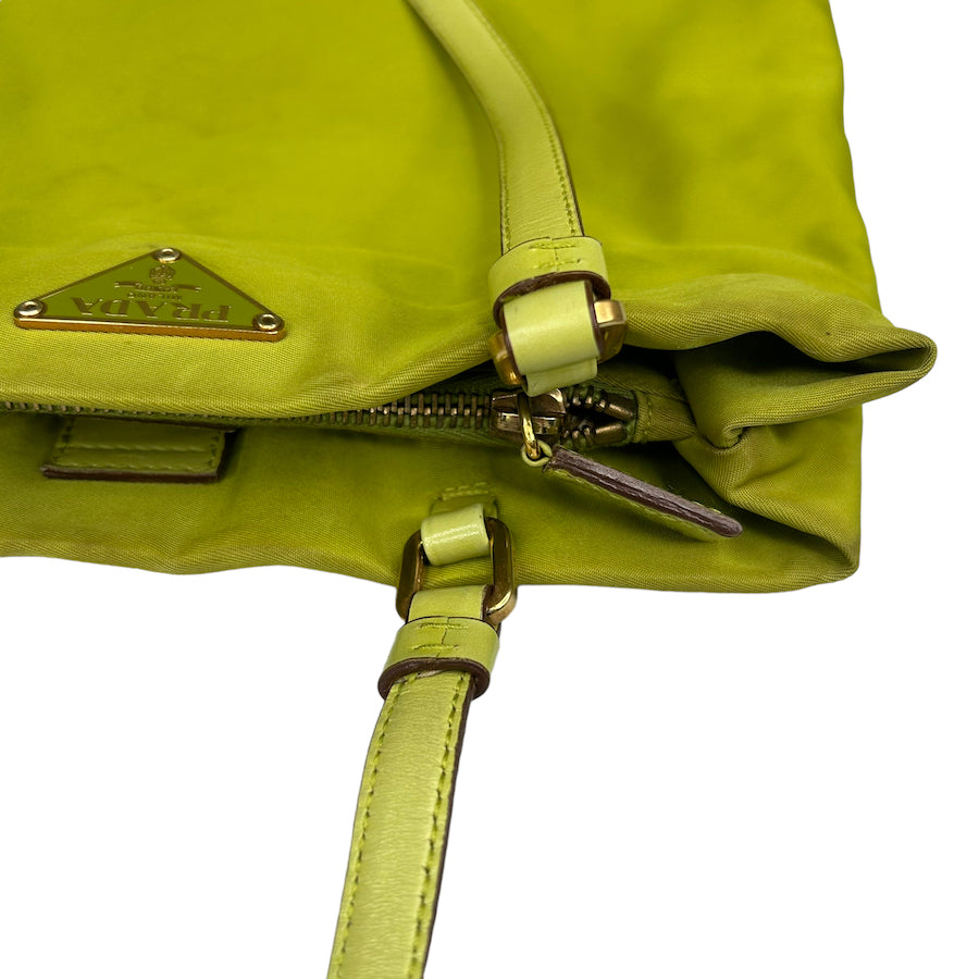 PRADA LIME GREEN NYLON TOTE BAG W/GOLD HARDWARE 5JGO0