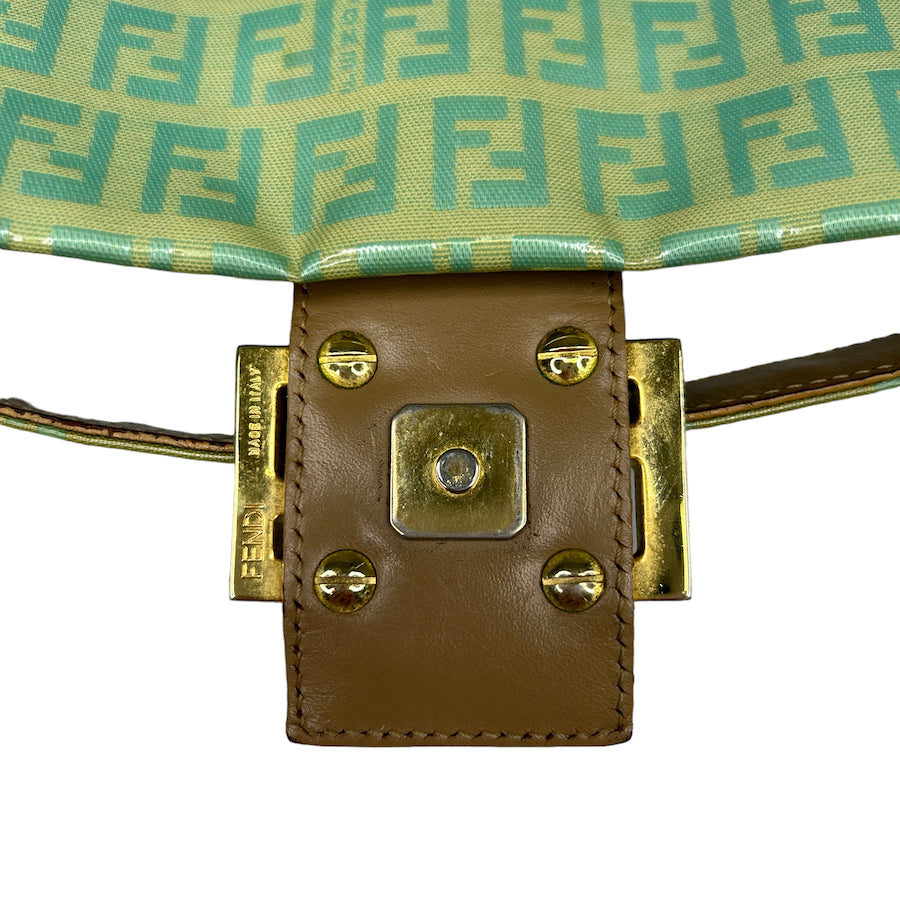 FENDI ZUCCHINO PATENT LEATHER BAGUETTE SHOULDER BAG - GREEN