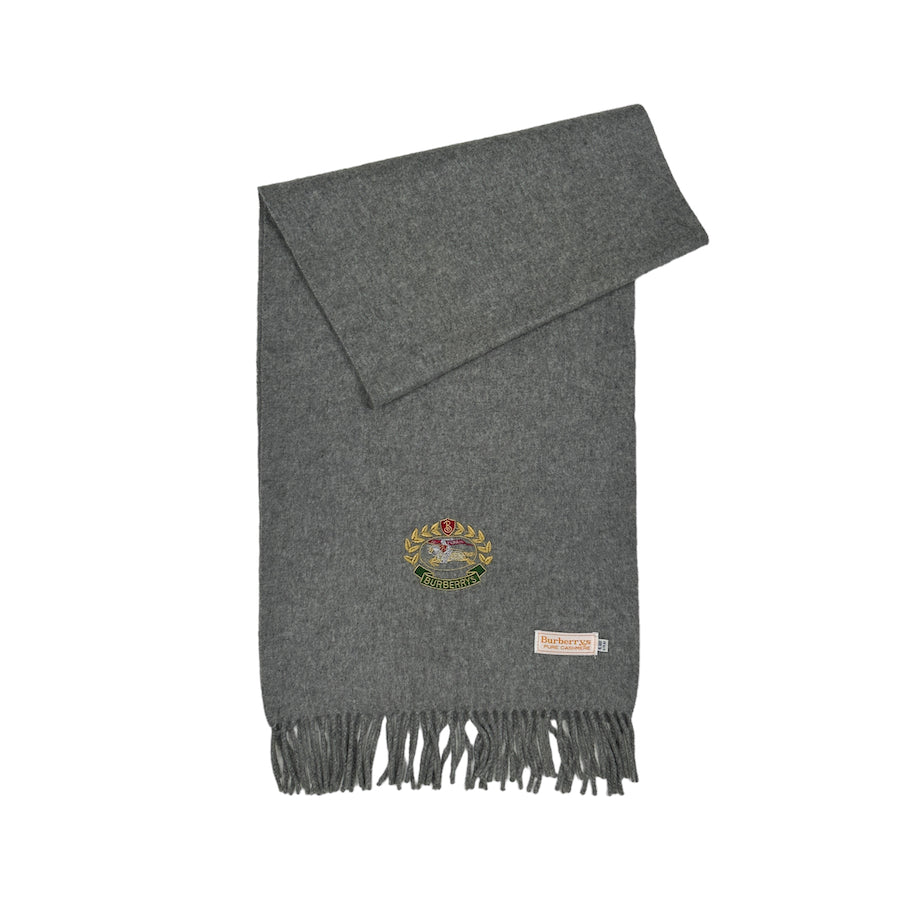 BURBERRY CASHMERE CREST LOGO SCARF - GREY