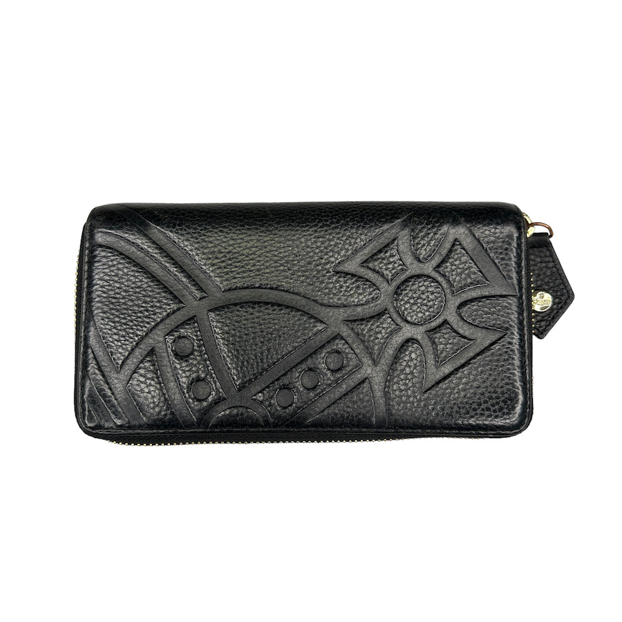 VIVIENNE WESTWOOD BLACK EMBOSSED ORB ZIP LONG WALLET