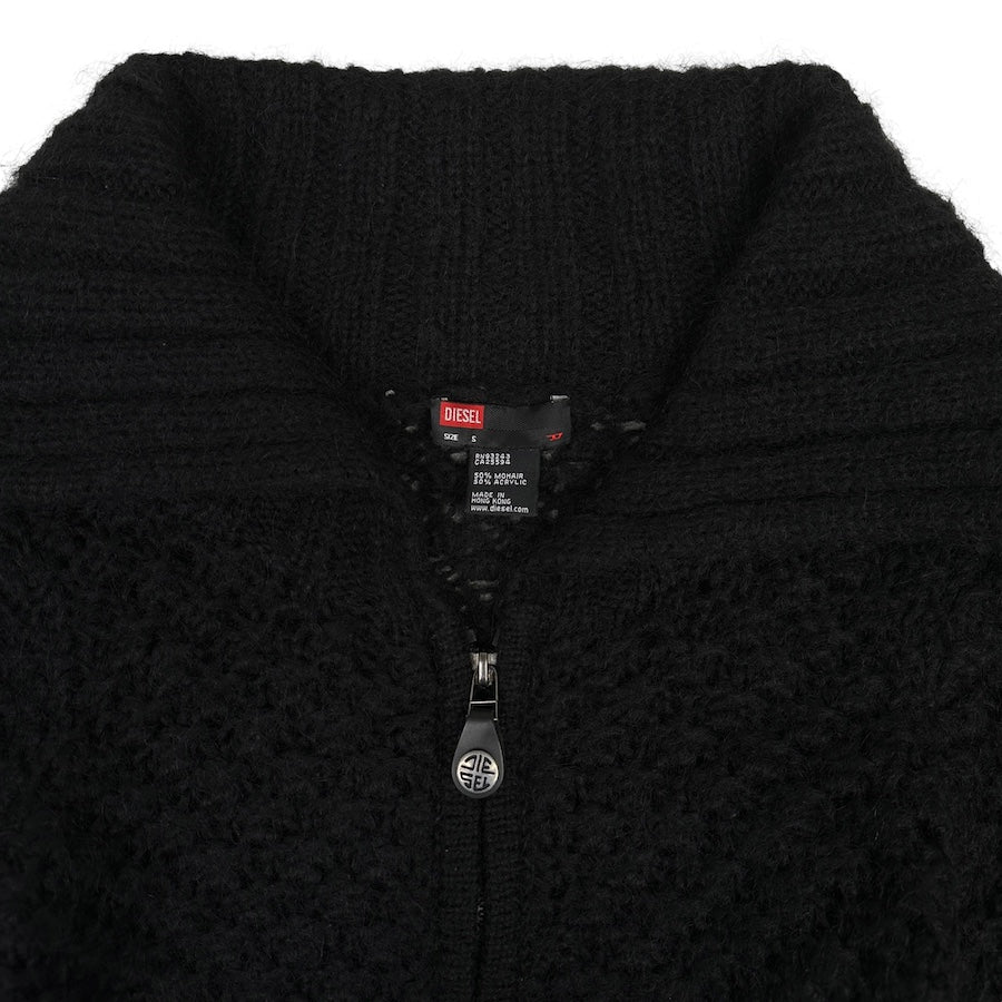 DIESEL MOHAIR / ACRYLIC LARGE COLLAR ZIP UP KNIT