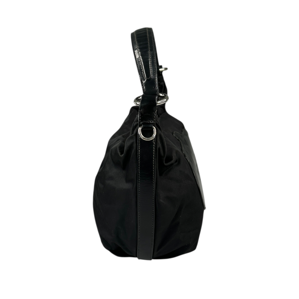 PRADA SAVOY LOGO NYLON SHOULDER BAG - BLACK