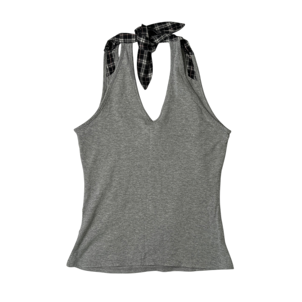 BURBERRY BLUE LABEL HALTER TIE TANK - GREY