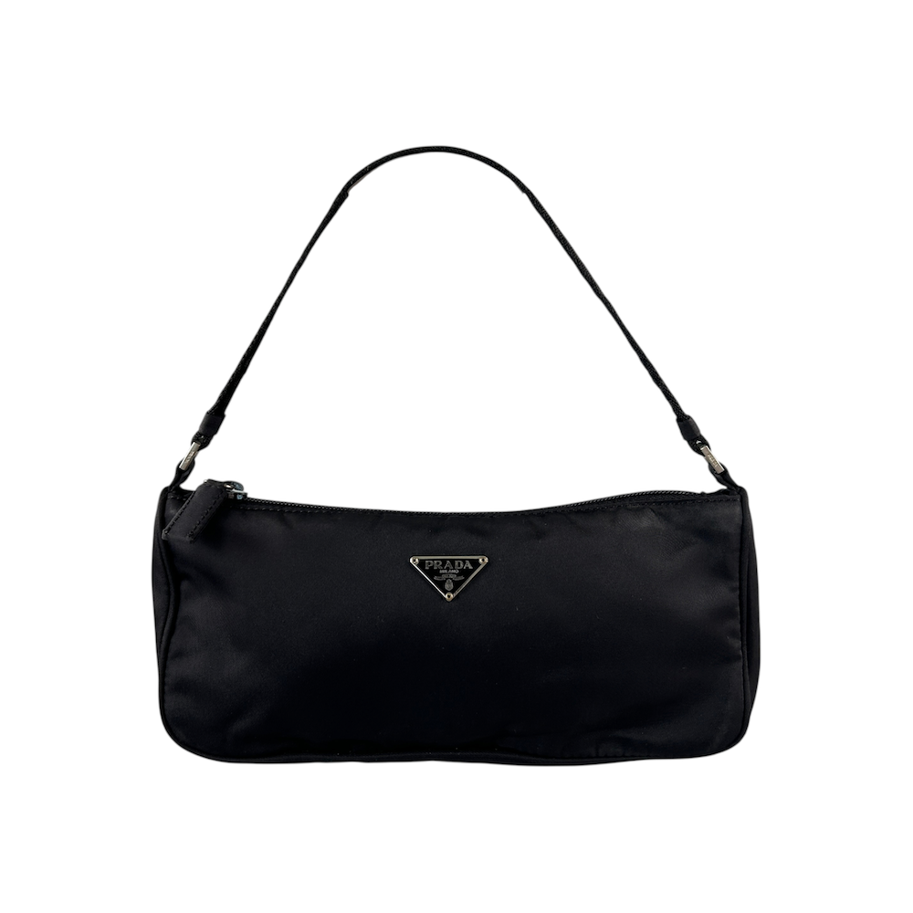 PRADA BLACK NYLON POCHETTE BAG - BLACK