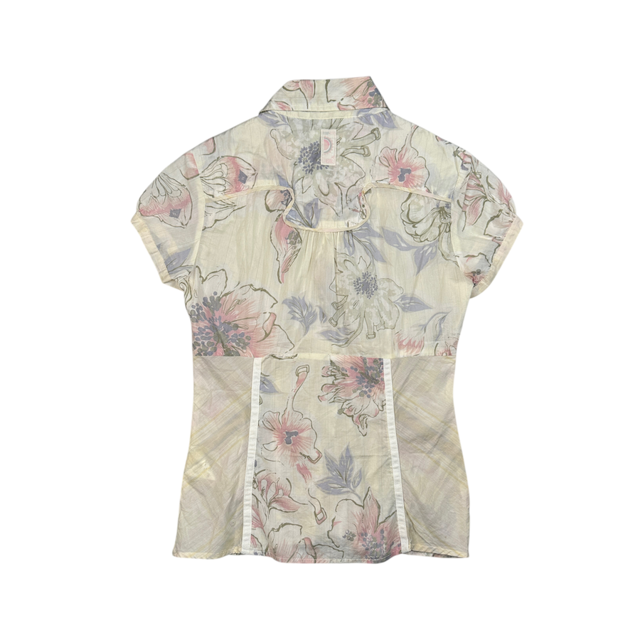 (S) DIESEL FLORAL SHORT SLEEVE BUTTON UP SHIRT - WHITE