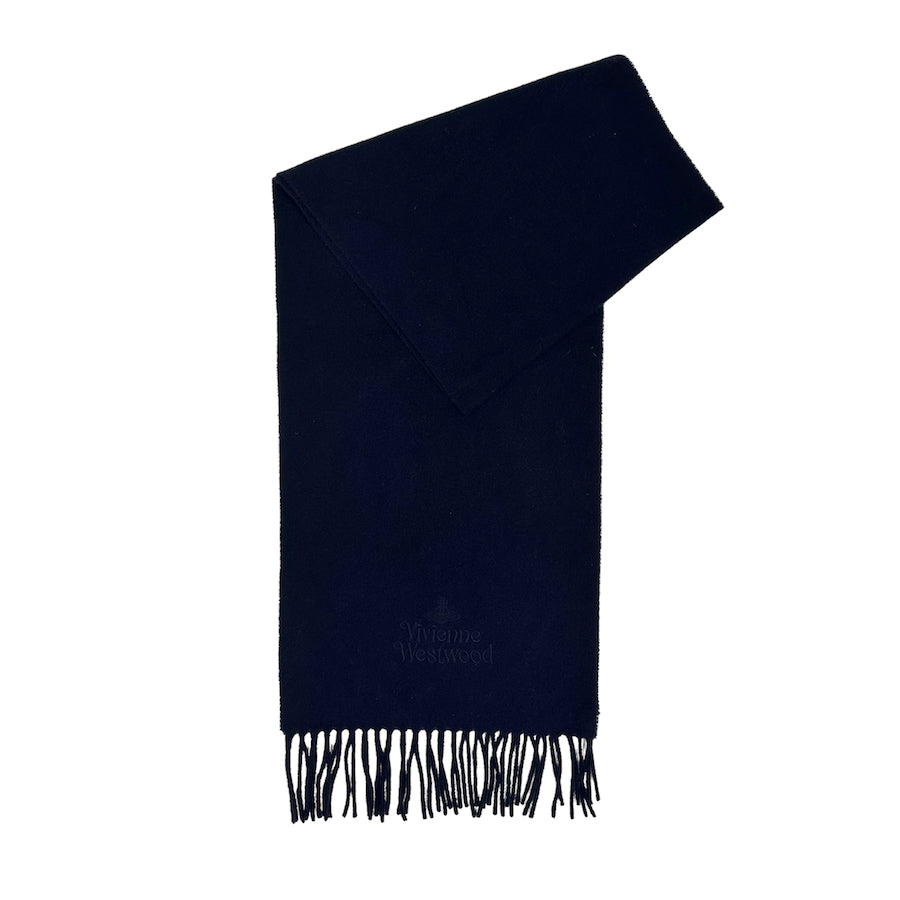 VIVIENNE WESTWOOD EMBROIDERED LOGO SCARF - NAVY