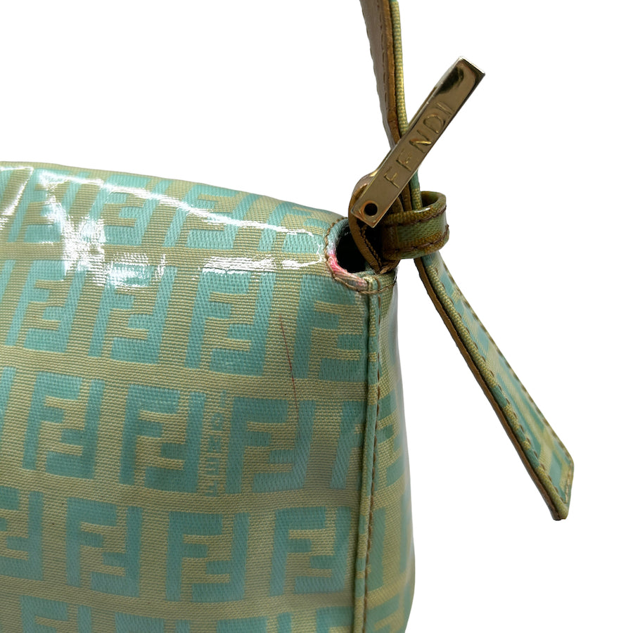 FENDI ZUCCHINO PATENT LEATHER BAGUETTE SHOULDER BAG - GREEN