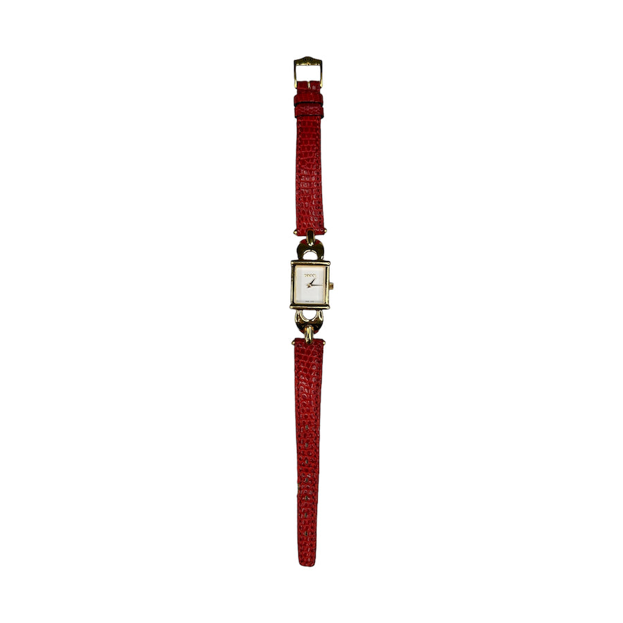 GUCCI 1800L QUARTZ WATCH - GOLD / RED LEATHER STRAP