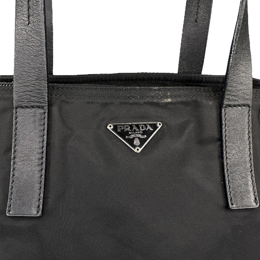 PRADA BLACK NYLON/LEATHER HANDLE BUCKET TOTE BAG