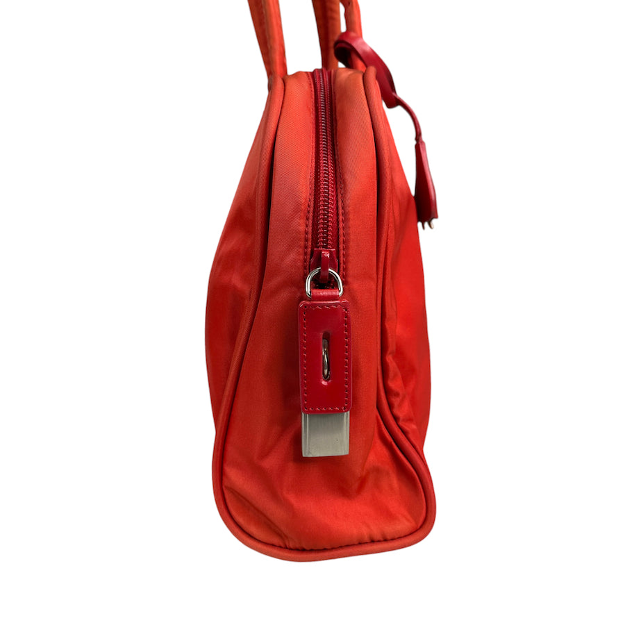 PRADA RED NYLON KEY & LOCK SHOULDER BAG