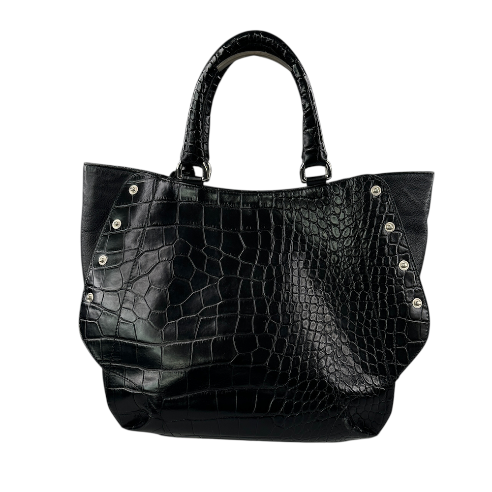 FURLA CROCODILE PRINT TOTE BAG - BLACK