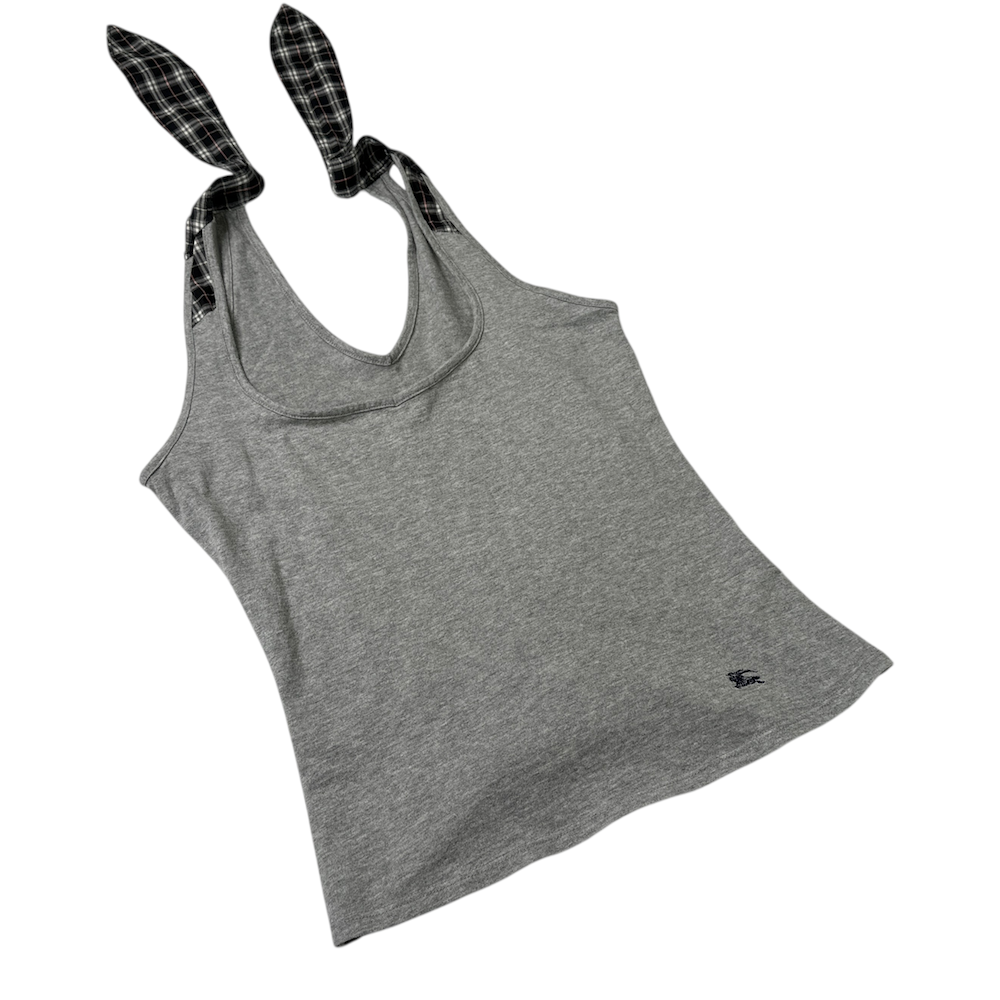 BURBERRY BLUE LABEL HALTER TIE TANK - GREY