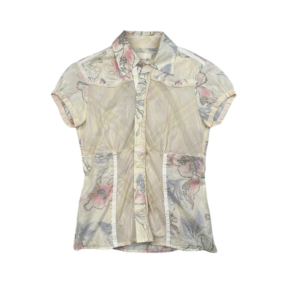 (S) DIESEL FLORAL SHORT SLEEVE BUTTON UP SHIRT - WHITE