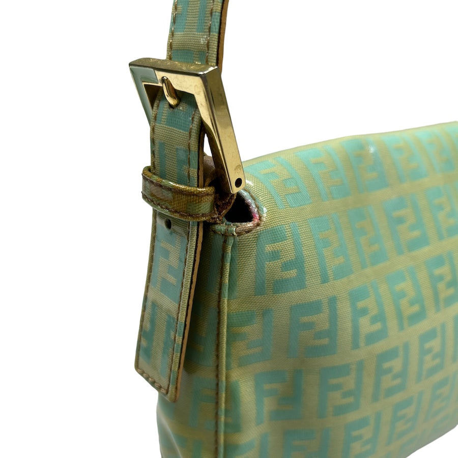 FENDI ZUCCHINO PATENT LEATHER BAGUETTE SHOULDER BAG - GREEN