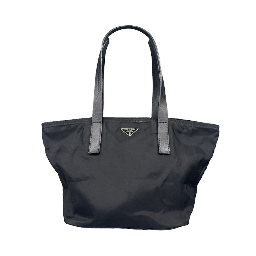 PRADA BLACK NYLON/LEATHER HANDLE BUCKET TOTE BAG