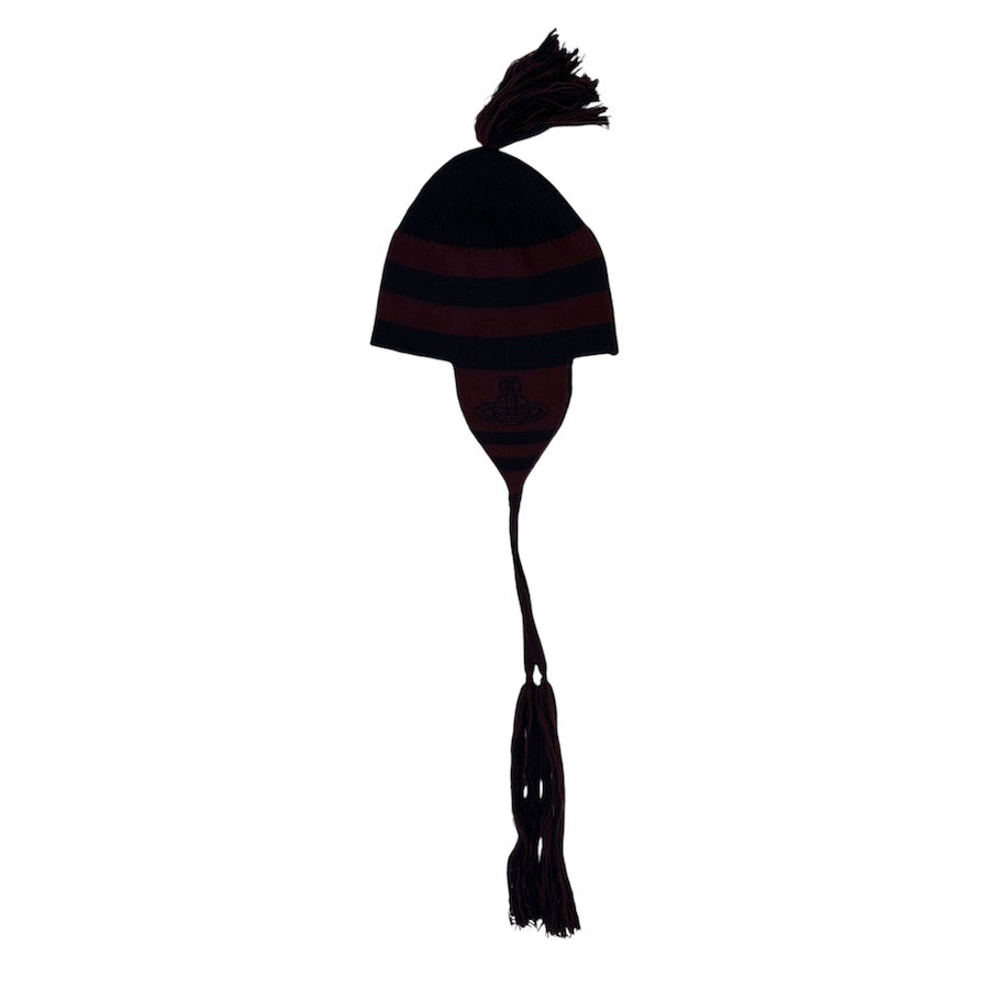 (BRAND NEW) VIVIENNE WESTWOOD BURGUNDY/NAVY TASSEL BEANIE