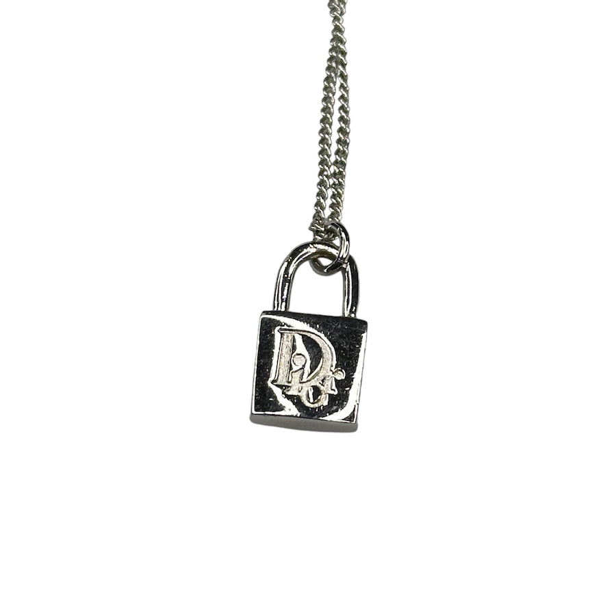 DIOR OBLIQUE LOGO PADLOCK PENDANT NECKLACE - SILVER PLATED FD7