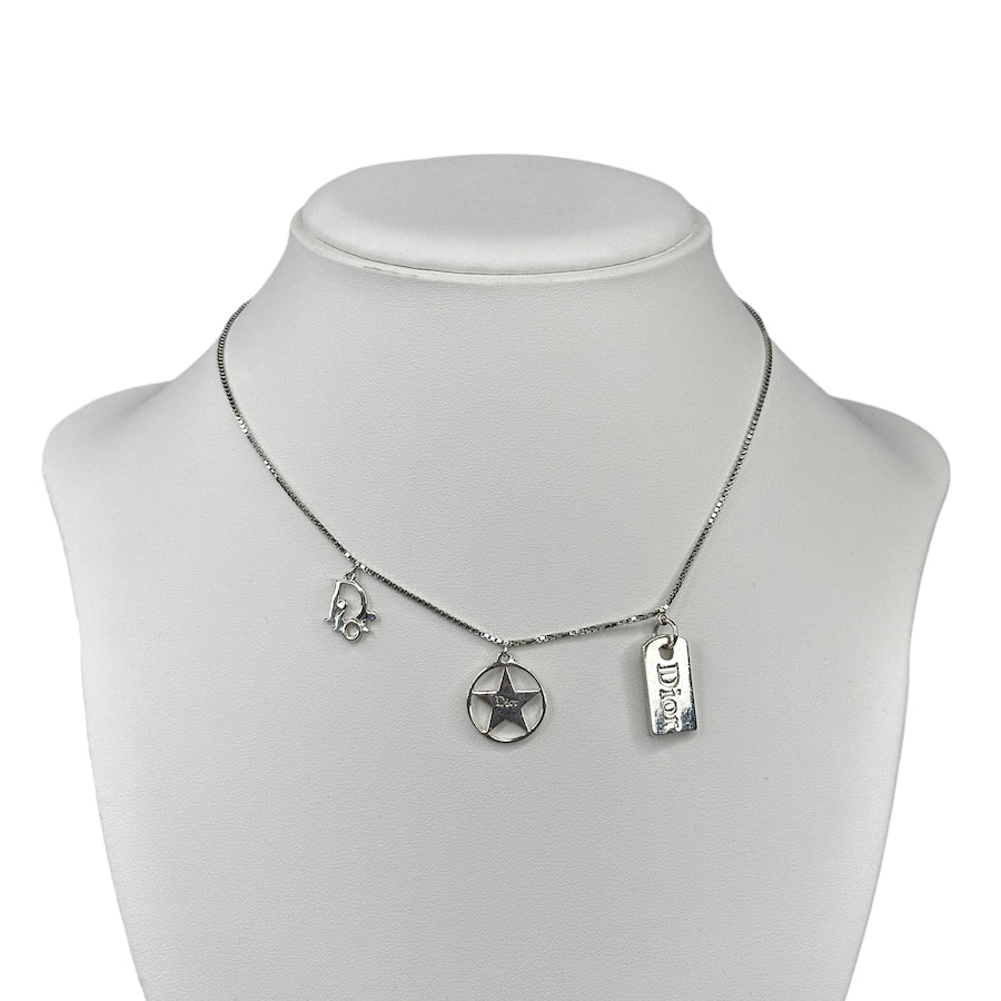 DIOR THREE-PENDANT NECKLACE - SILVER PLATED