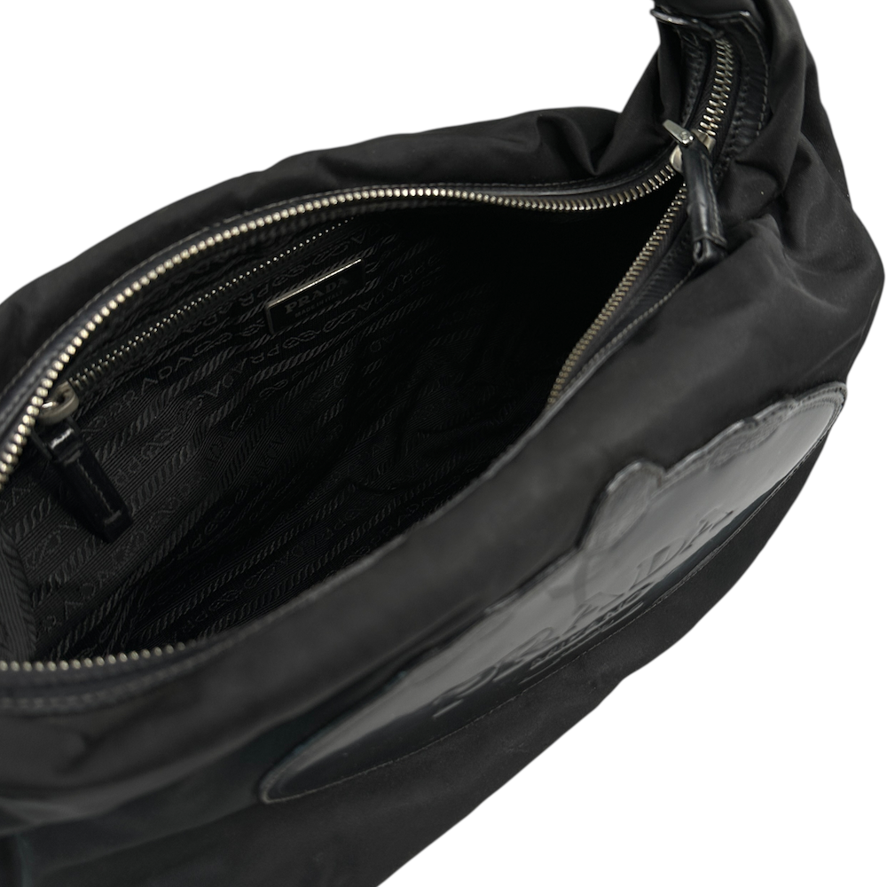PRADA SAVOY LOGO NYLON SHOULDER BAG - BLACK