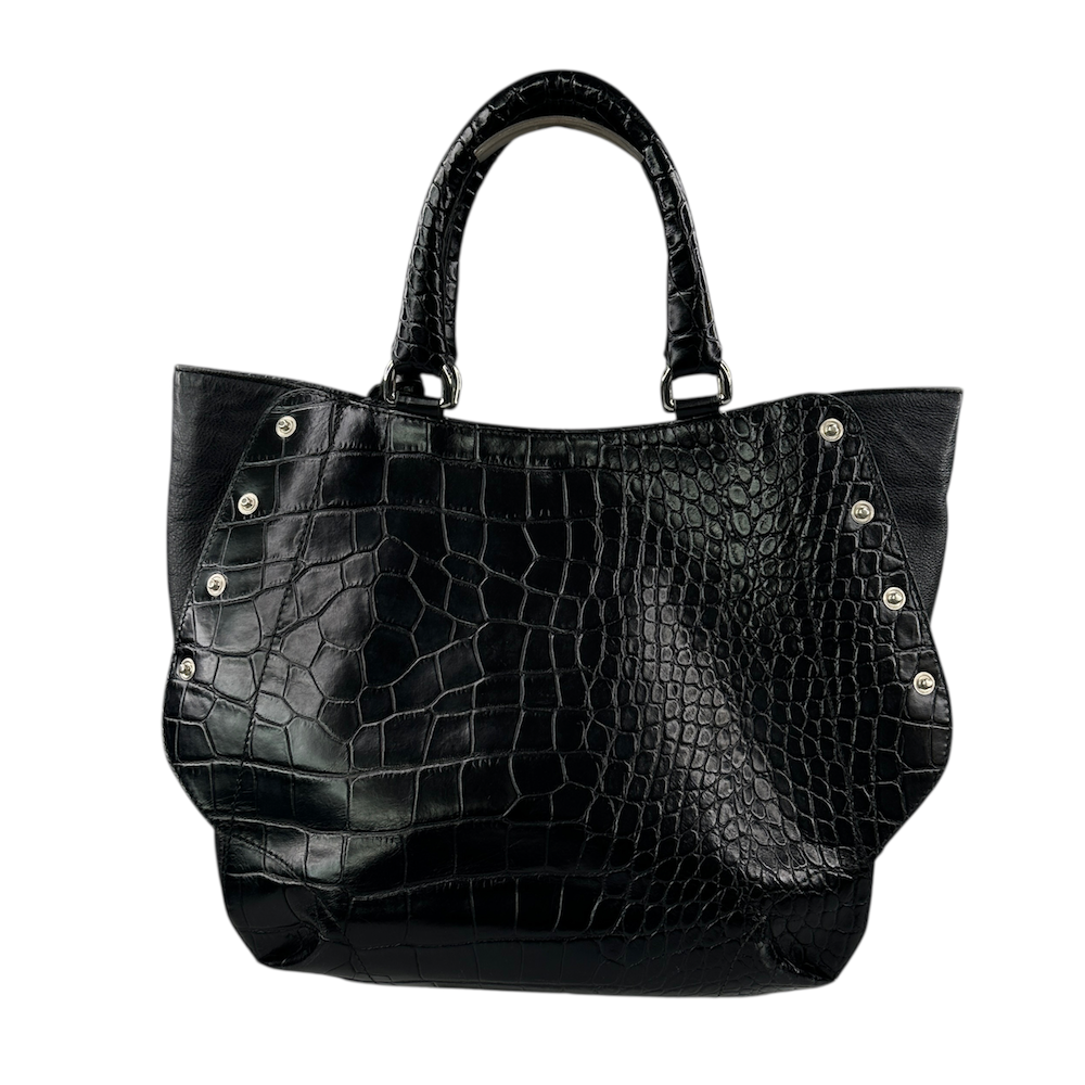 FURLA CROCODILE PRINT TOTE BAG - BLACK