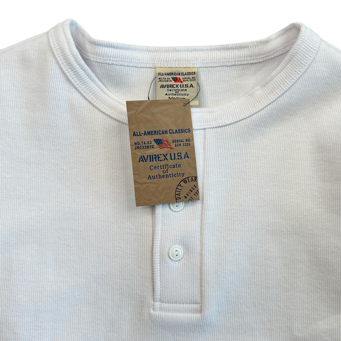 (NEW) AVIREX EVERY DAY HENLEY LONG SLEEVE - WHITE