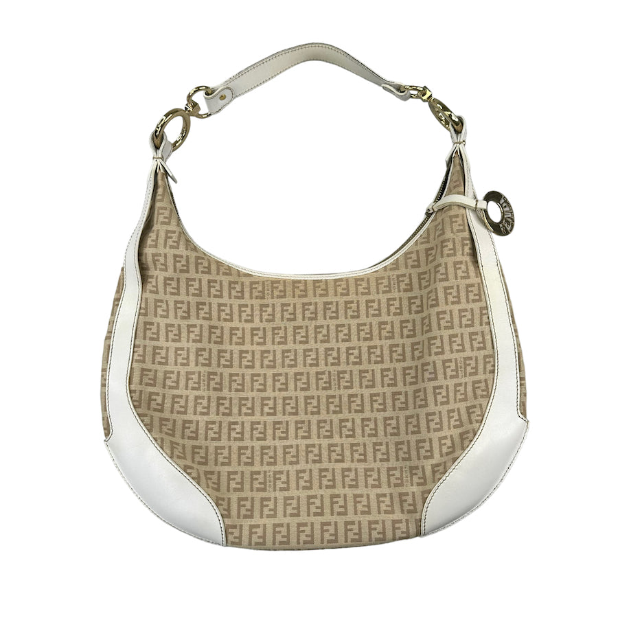 FENDI BEIGE ZUCCHINO CANVAS SHOULDER BAG HOBO