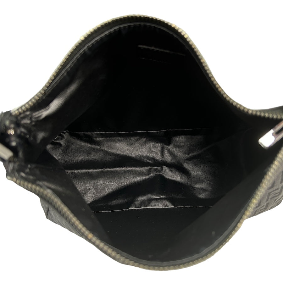 FENDI BLACK ZUCCHINO CANVAS/LEATHER LINED SHOULDER BAG