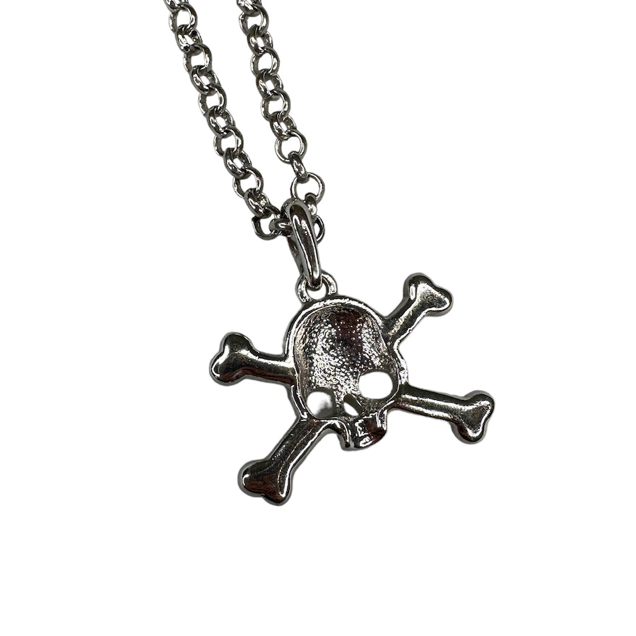 VIVIENNE WESTWOOD RHINESTONE SKULL CROSSBONE NECKLACE - SILVER PLATED