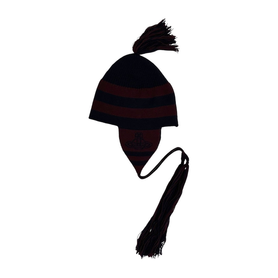 (BRAND NEW) VIVIENNE WESTWOOD BURGUNDY/NAVY TASSEL BEANIE