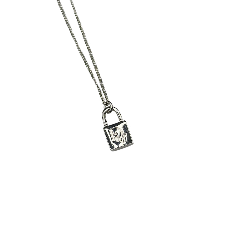 DIOR OBLIQUE LOGO PADLOCK PENDANT NECKLACE - SILVER PLATED FD7