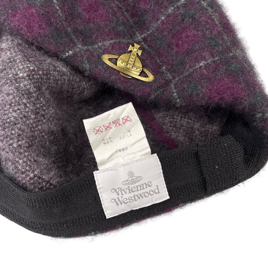 VIVIENNE WESTWOOD PURPLE PLAID FLEECE BERET