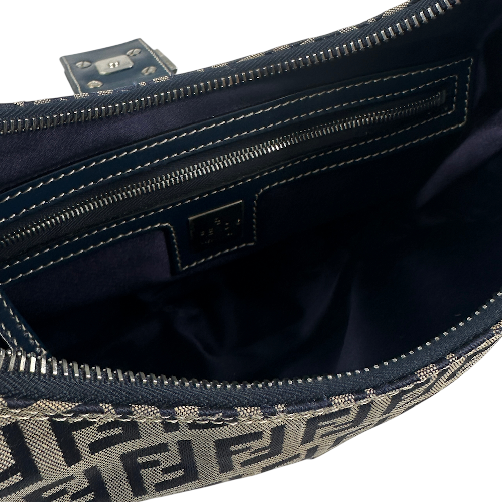 FENDI ZUCCHINO CANVAS CRESCENT BAG - NAVY/GREY