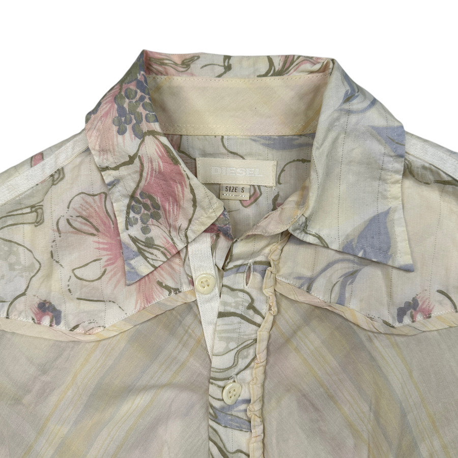 (S) DIESEL FLORAL SHORT SLEEVE BUTTON UP SHIRT - WHITE