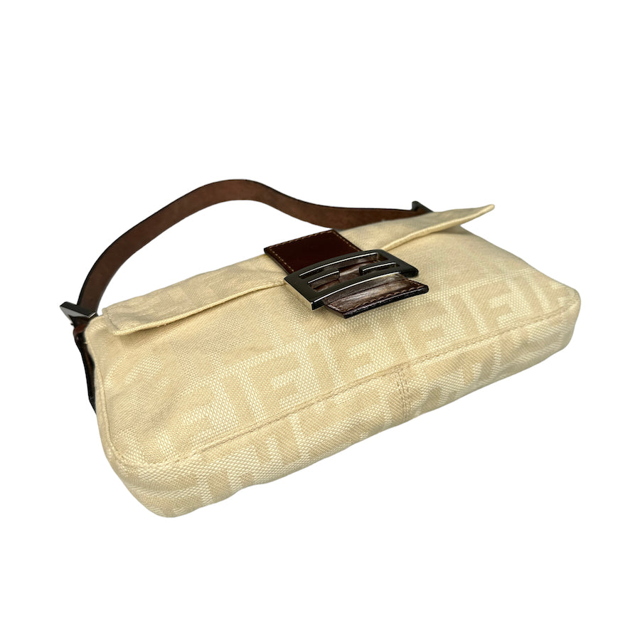 FENDI CREAM ZUCCA CANVAS BAGUETTE BAG