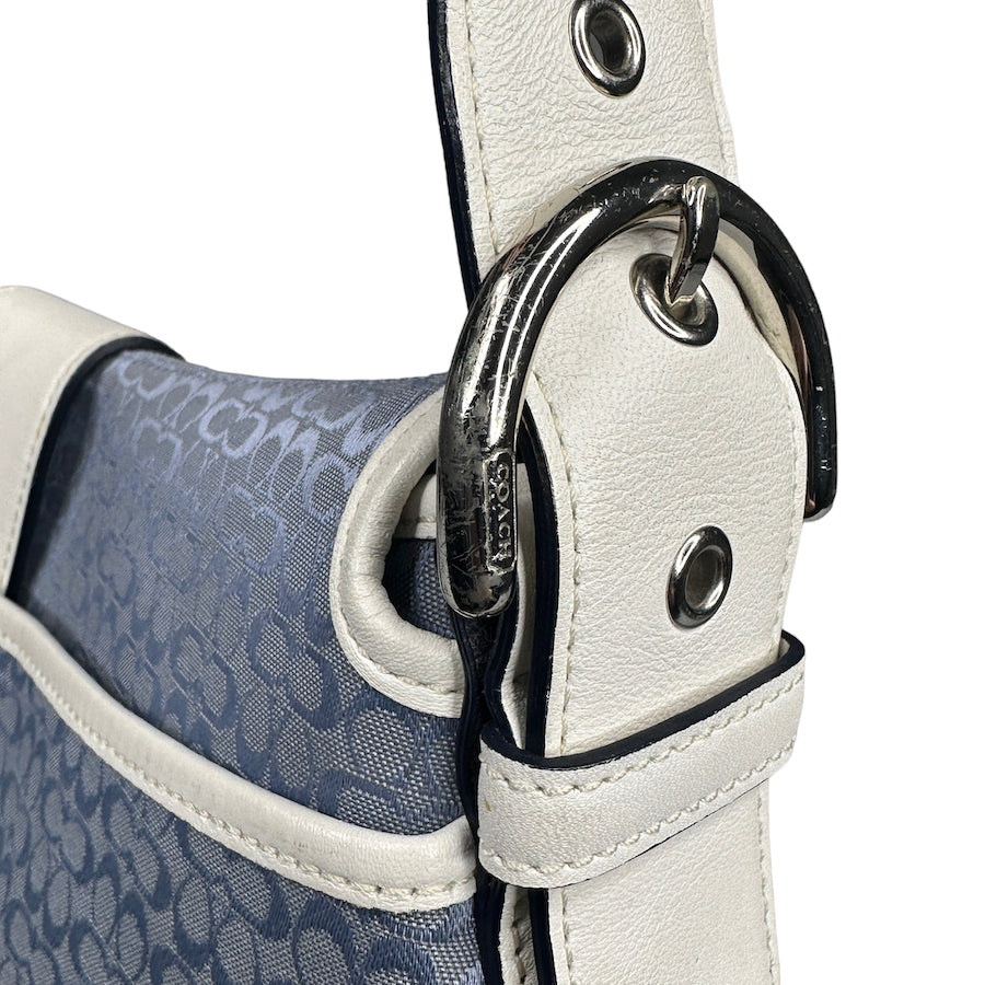 COACH BLUE / WHITE MINI SIGNATURE CANVAS BUCKLE SHOULDER BAG