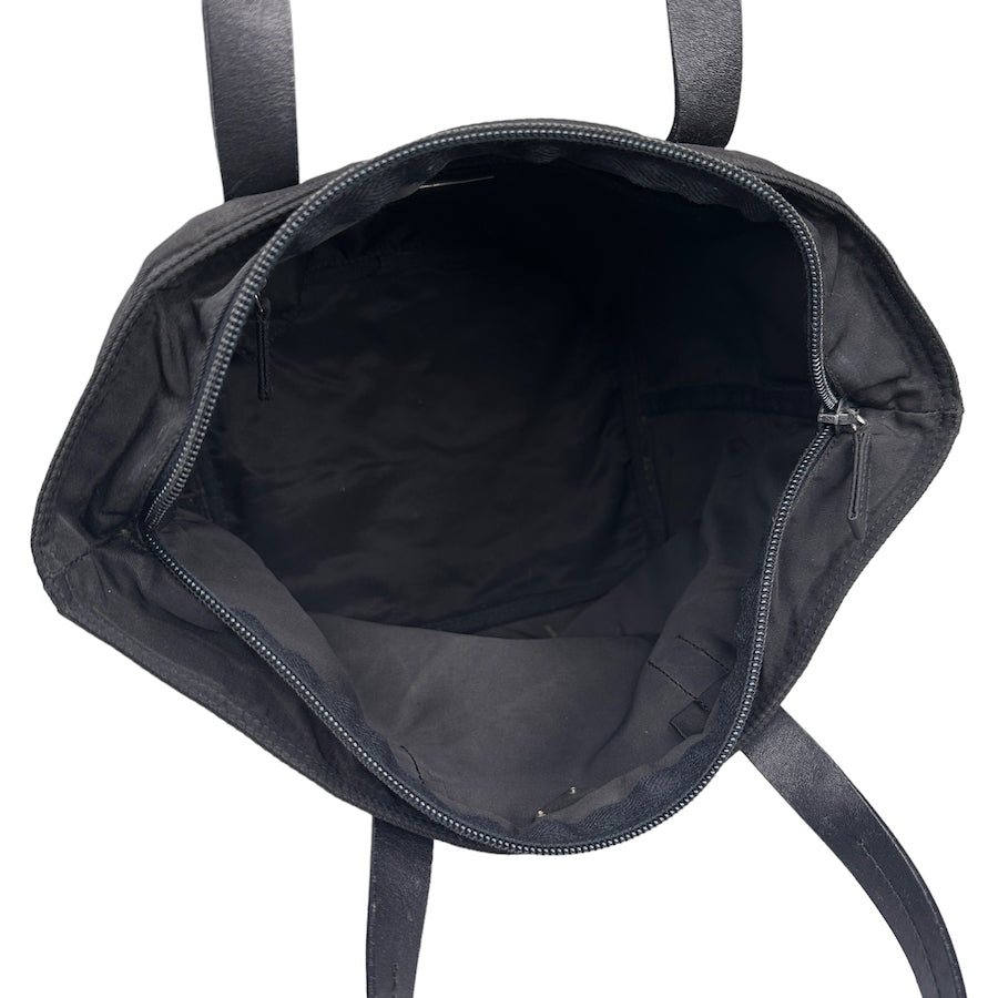 PRADA BLACK NYLON/LEATHER HANDLE BUCKET TOTE BAG