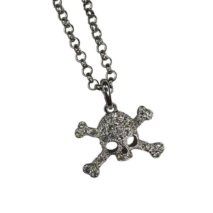 VIVIENNE WESTWOOD RHINESTONE SKULL CROSSBONE NECKLACE - SILVER PLATED