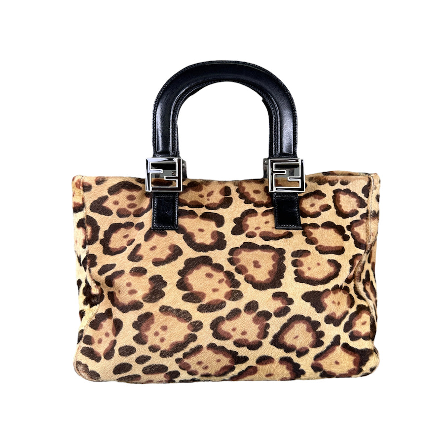 FENDI LEOPARD PRINT CALF HAIR TOTE BAG