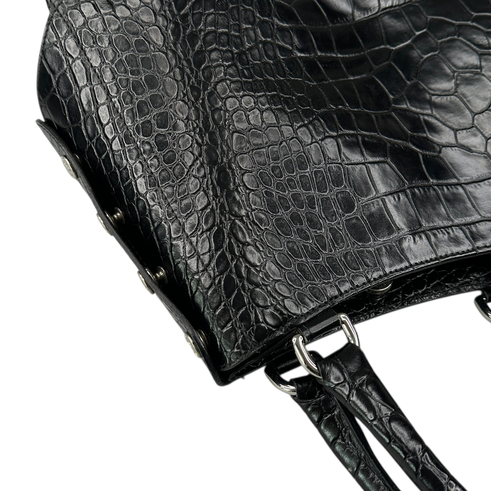 FURLA CROCODILE PRINT TOTE BAG - BLACK
