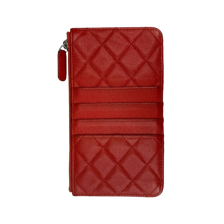 CHANEL QUILTED LEATHER WALLET - RED