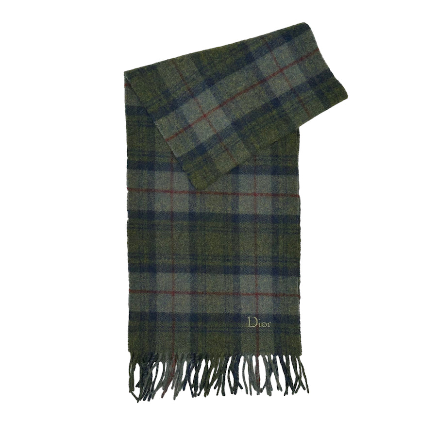 DIOR PLAID EMBROIDERED LOGO SCARF