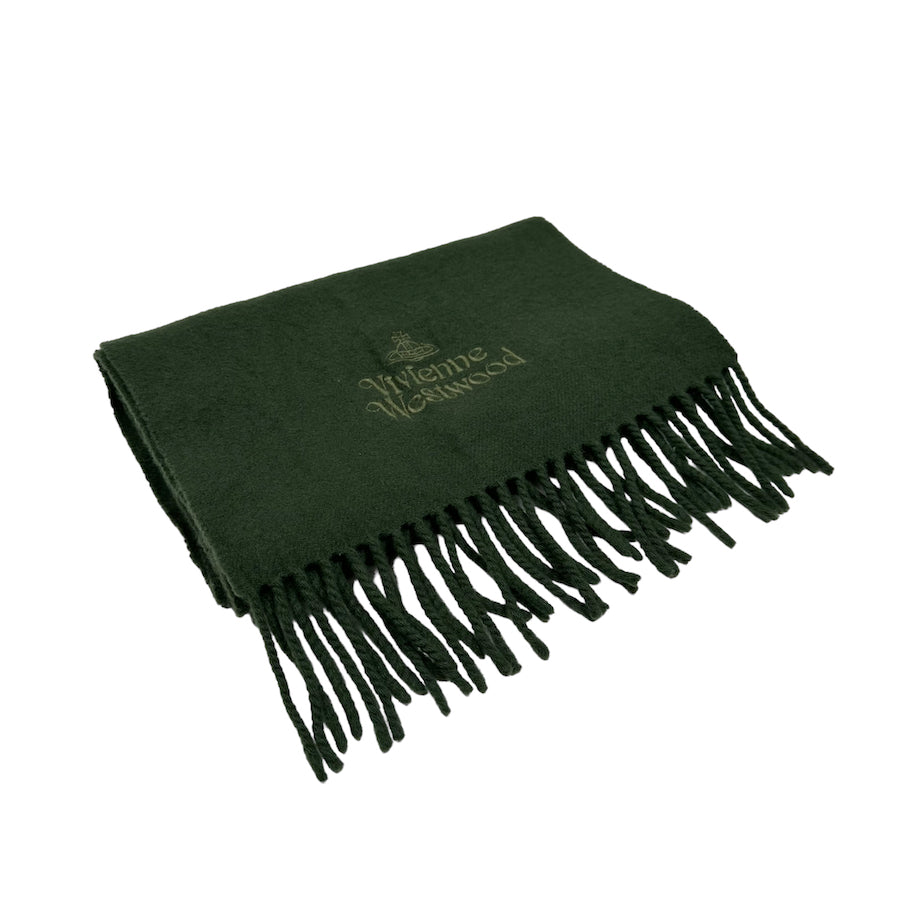 VIVIENNE WESTWOOD LOGO EMBROIDERED SCARF - GREEN