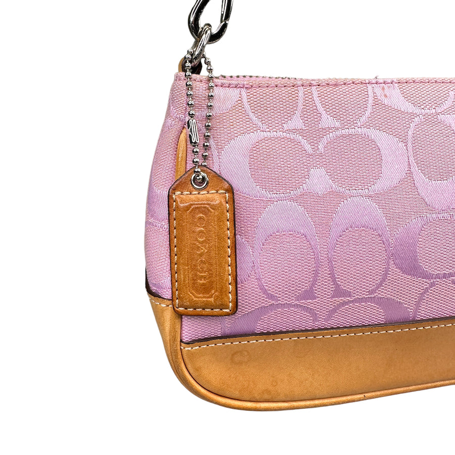 COACH BABY PINK SIGNATURE CANVAS MINI POCHETTE BAG