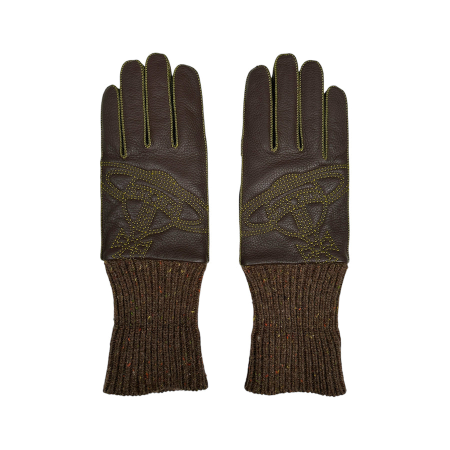 VIVIENNE WESTWOOD BROWN / GREEN DEER LEATHER ORB GLOVES