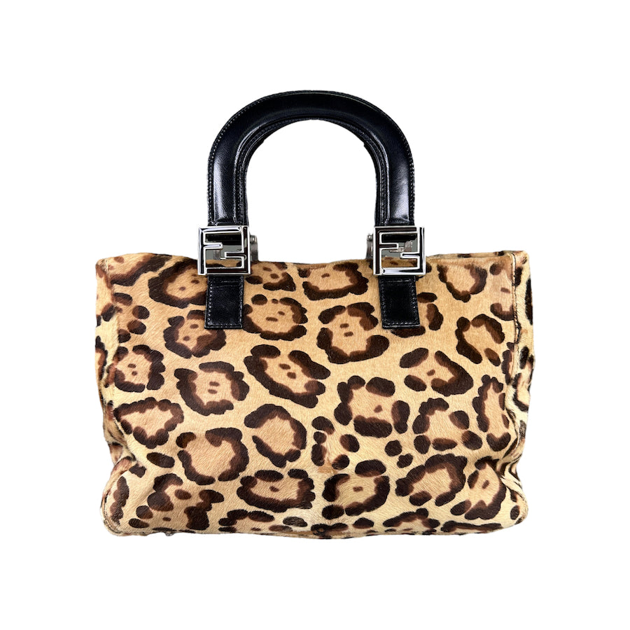 FENDI LEOPARD PRINT CALF HAIR TOTE BAG