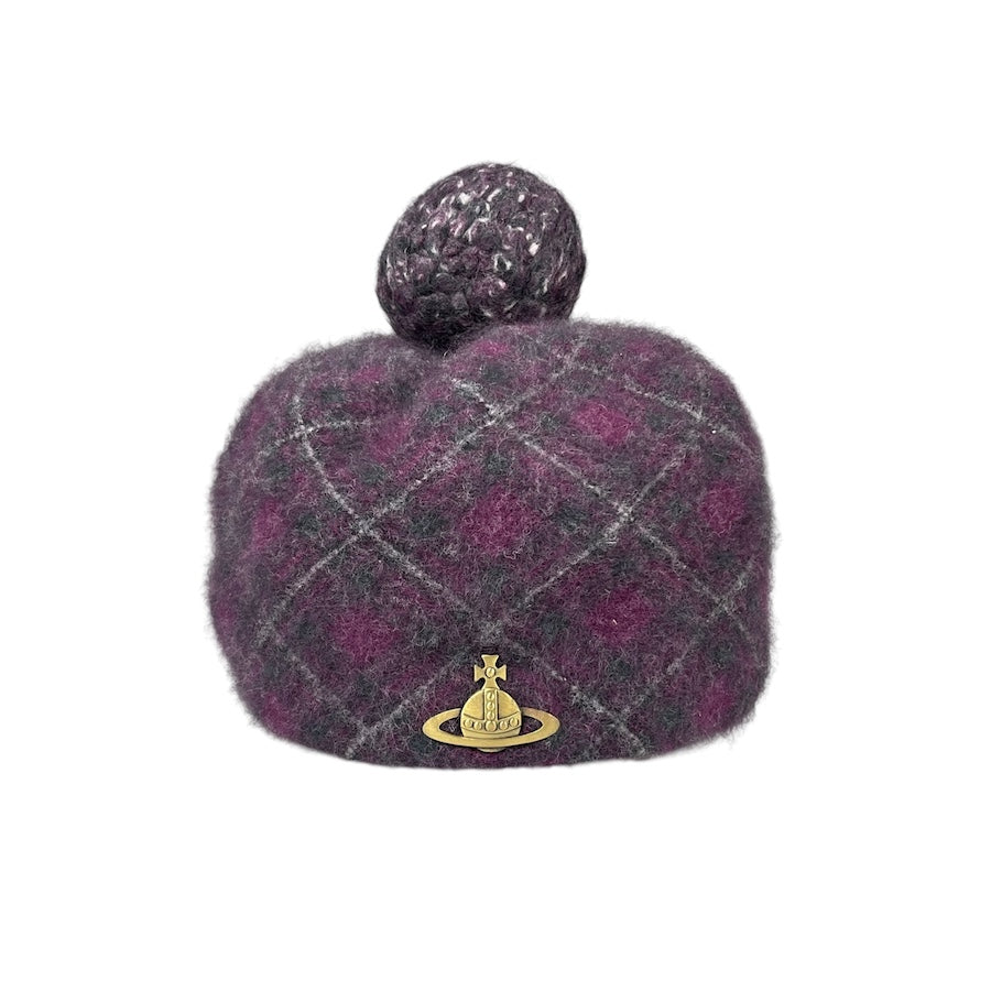 VIVIENNE WESTWOOD PURPLE PLAID FLEECE BERET